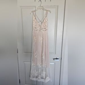 Umgee Lace Backless Dress in Cream